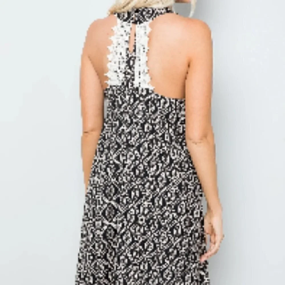 Everleigh Black & Cream Damask Dress - L - Picture 3 of 7